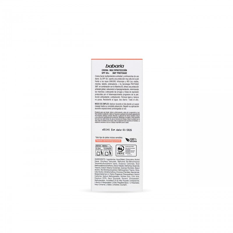 Babaria Crème Solaire Visage Multi-Protection SPF 50+