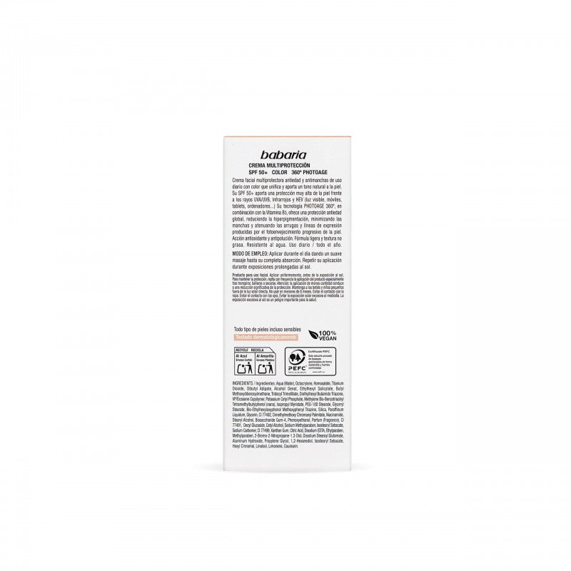 Babaria Crème Solaire Visage Multi-Protection Teintée SPF 50+