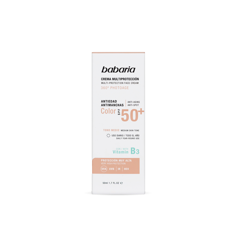 Babaria Crème Solaire Visage Multi-Protection Teintée SPF 50+