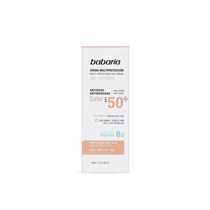 Babaria Crème Solaire Visage Multi-Protection Teintée SPF 50+