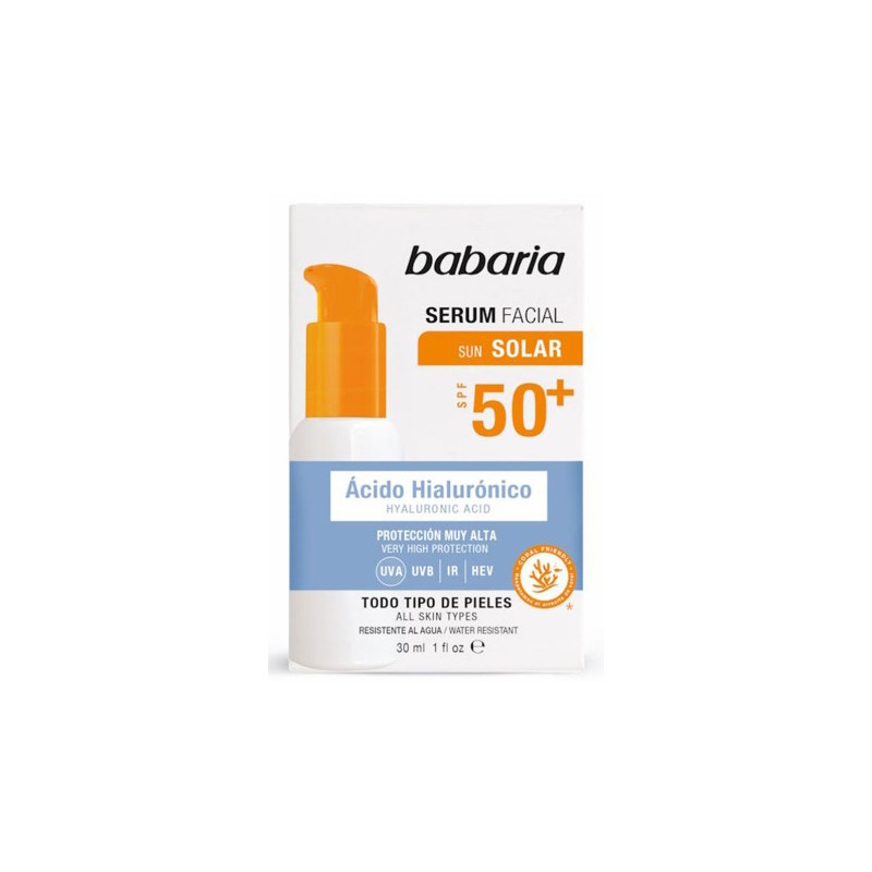 Babaria Sérum Solaire Visage à l'Acide Hyaluronique SPF 50+