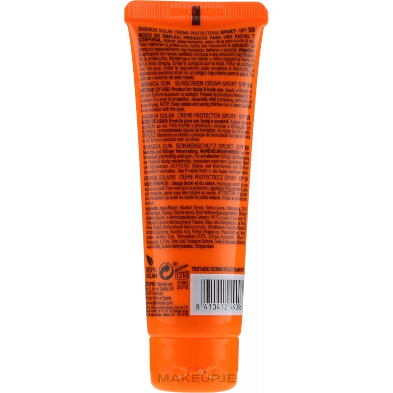 Babaria Sport Sunscreen Cream SPF 50